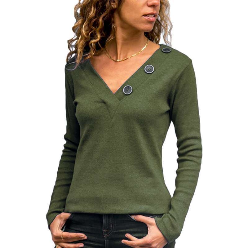 Promo Bluelans Women Solid Color V Neck 