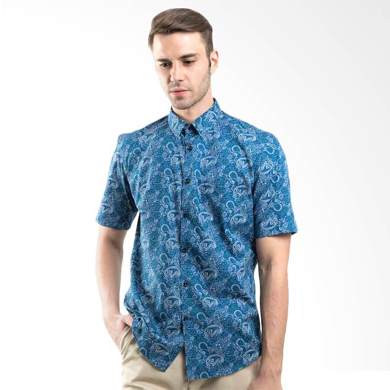 Manly Harcourt Short Sleeve Pattern Shirt Batik Pria - Blue