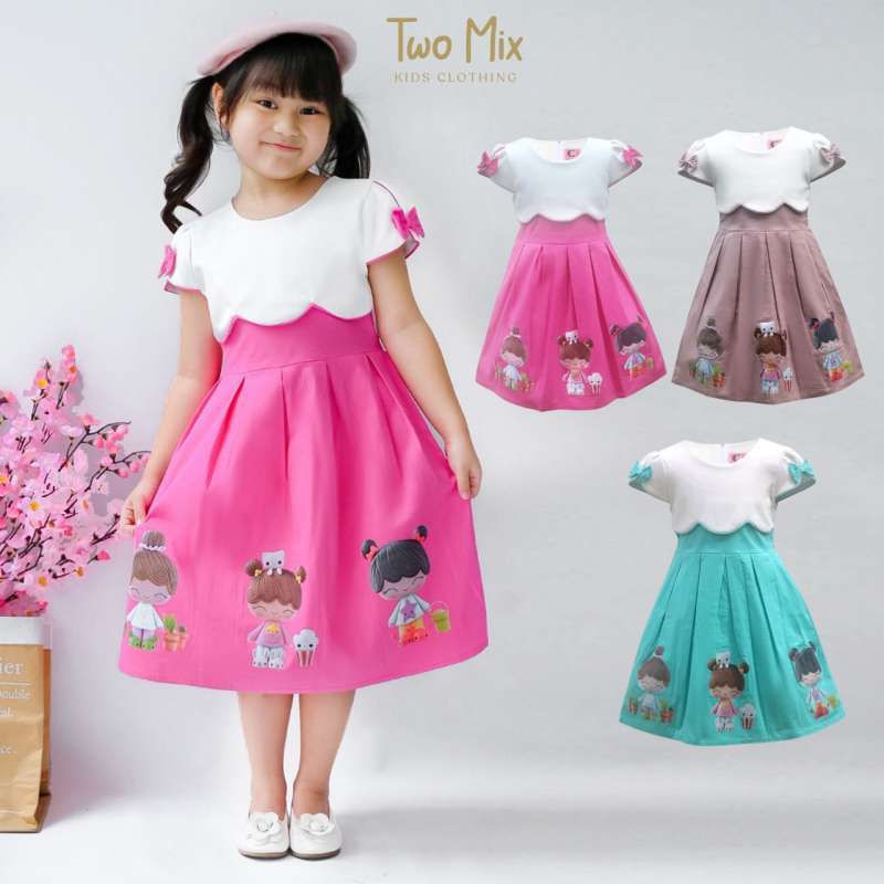 Two Mix Dress Anak Perempuan Baju Anak Anak Perempuan Bahan Katun usia 1 12 tahun 4212