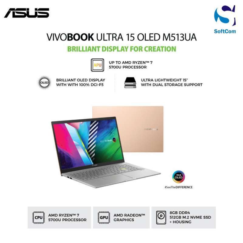 Asus VivoBook 15 M513UA-OLED753 Notebook [AMD Ryzen 7-5700U/8GB/512GB  10 Home+OHS 2019]