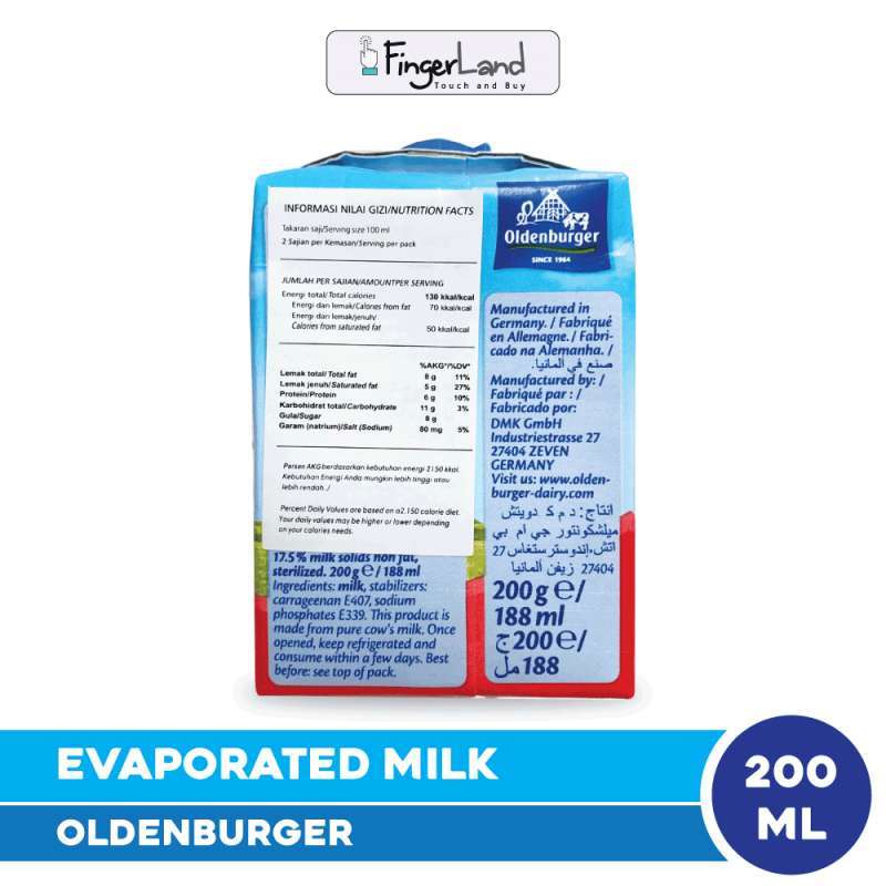 Evaporated milk nutrition label