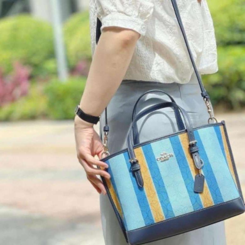 coach mollie tote in signature jacquard with stripes