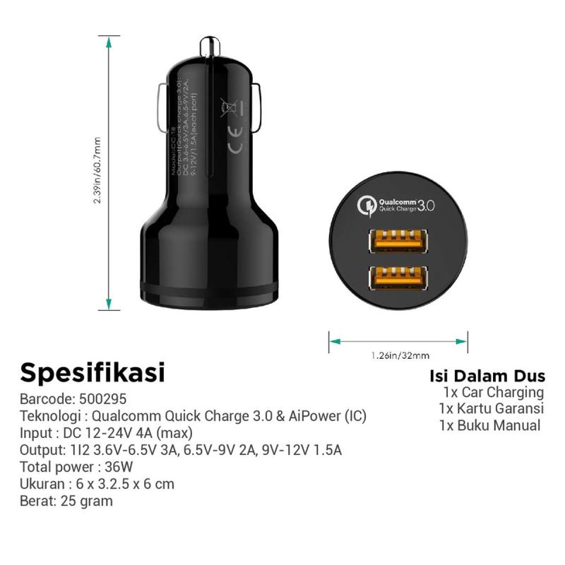 Jual Aukey 500295 Car Charger 2 Ports 36 W Qc 3 0 Murah Maret