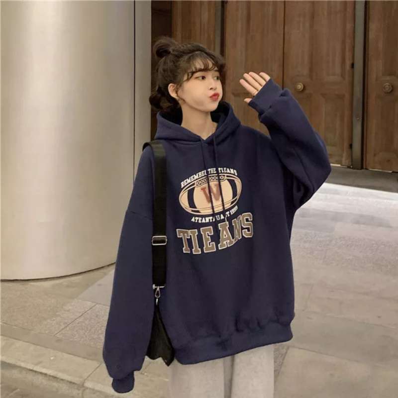 Jual Hoodie Oversize Wanita Korean Style M Navy di Seller BUCIN