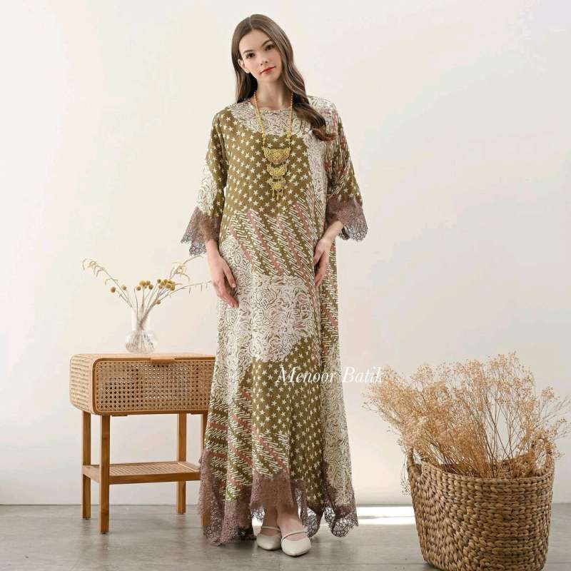 Jual LACE LONG DRESS BATIK WANITA PREMIUM HIGH QUALITY KAFTAN