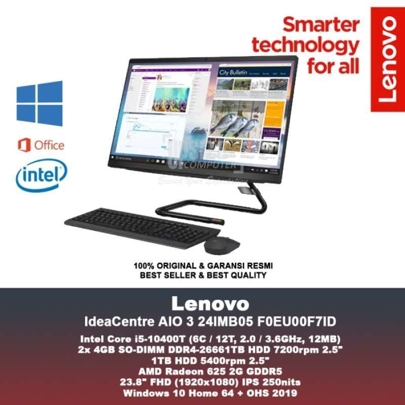 Pc Lenovo Aio 24Imb05 F0EU00F7ID I5 10400T 8Gb 1Tb Vga Win10H+Ohs
