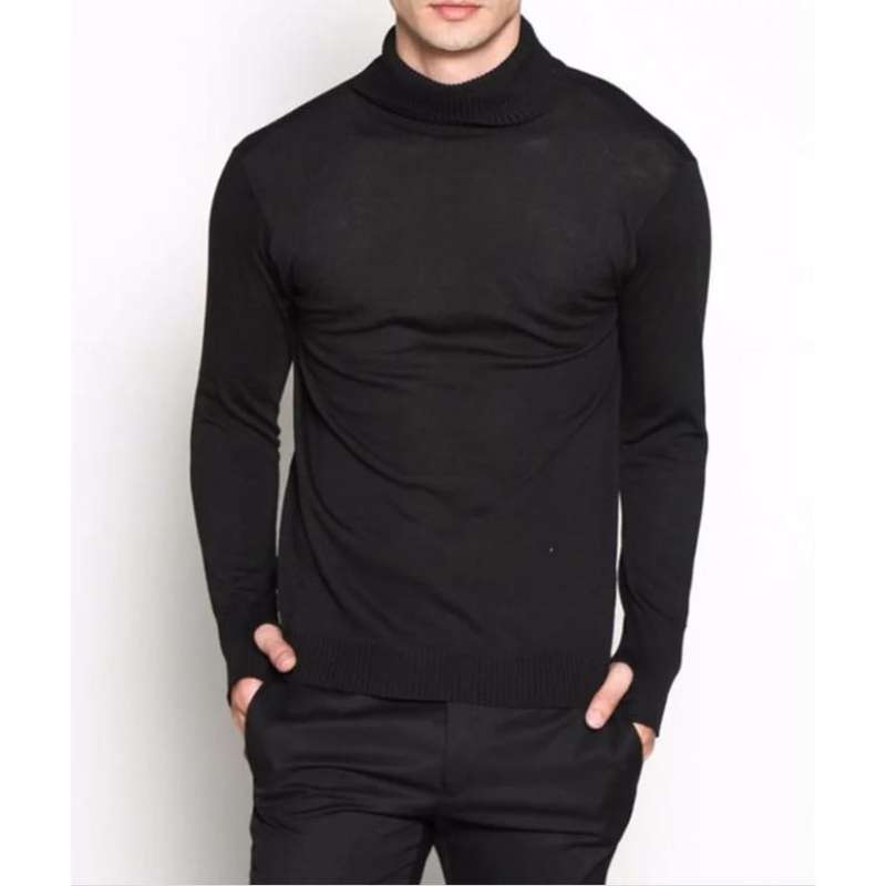 Jual Sweater Rajut Pria Turtle Neck keren Kekinian Hitam di