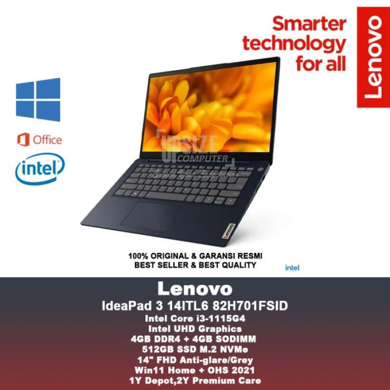 LAPTOP LENOVO IdeaPad 14ITL6 82H701FSID I i3-1115G4 512GB 8GB BLUE