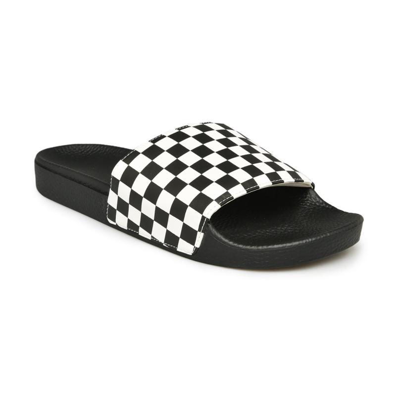 vans sandals black and white