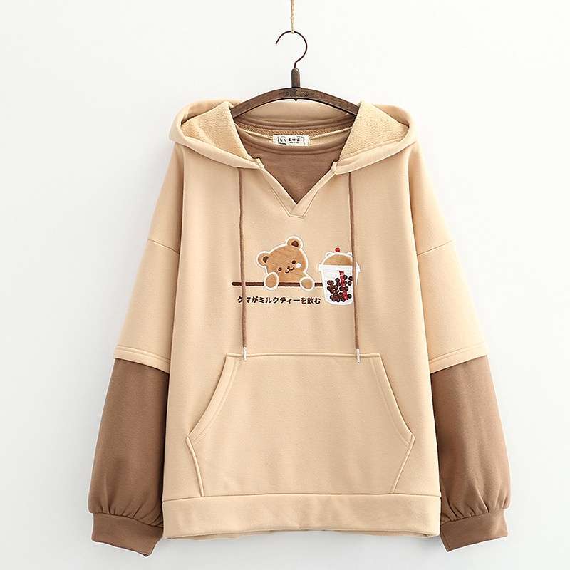 Sweater Hoodie Wanita Korean Style Premium Cartoon Bear And Bubble