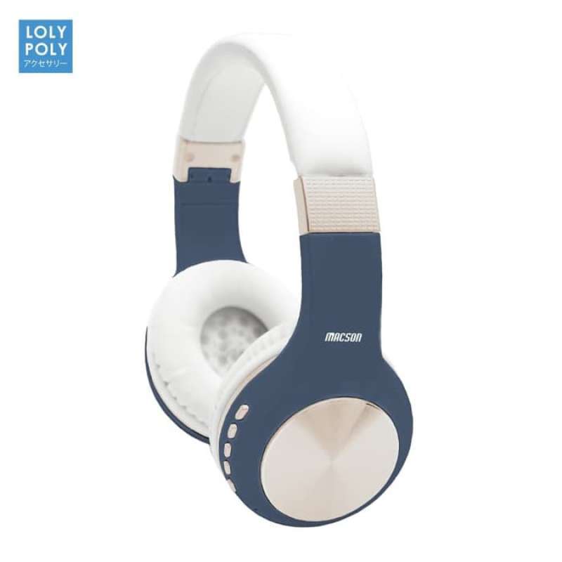 Jual Macson 165 Lolypoly Wireless Headphone White Dark Blue di