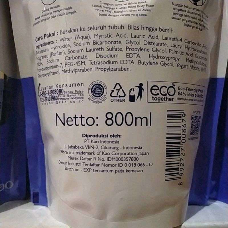 Biore Beauty Body Foam Wash Pure Mild Pouch 800ml Bandung