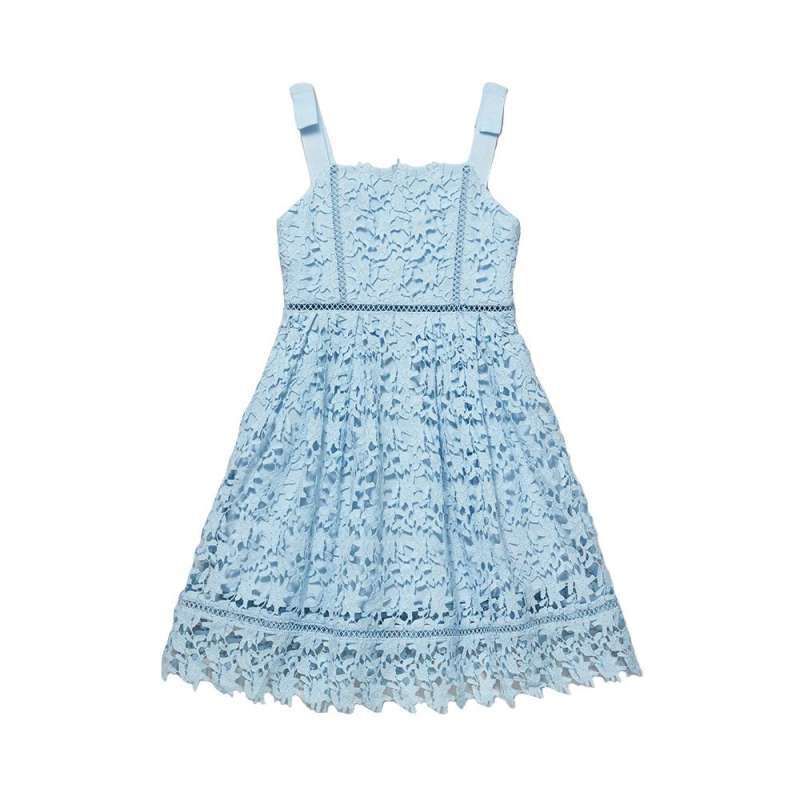 Self Portrait Kids Azaelea Bow Detail Sleeveless Mini Dress Light Blue