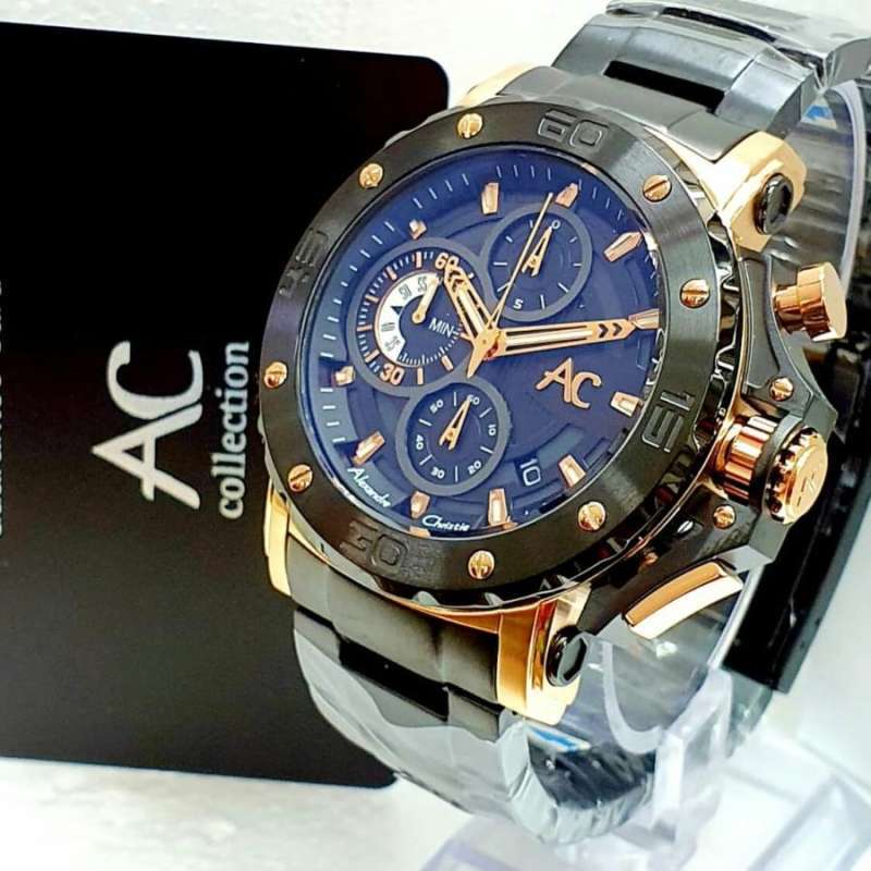 Jam Tangan Pria Alexandre Christie AC 9205 Black Rosegold Original