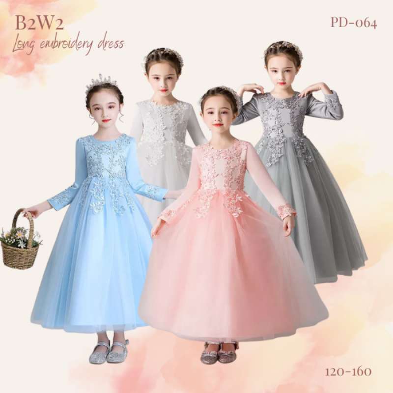 Jual Long Dress Pesta Anak Perempuan Import Lengan Panjang . Gaun