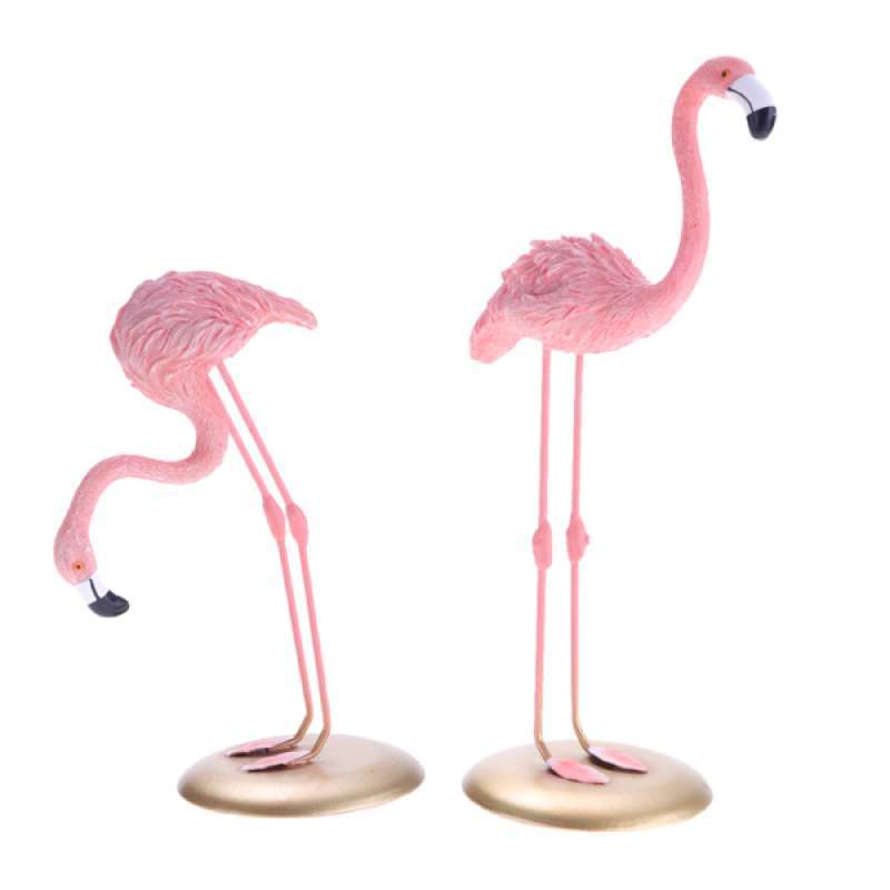 2pcs Pink Standing Base Flamingo Statue Ornament Collectiable Figurine 
