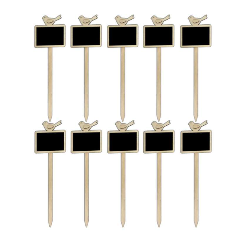 10x Bird Design Wooden Plant Markers Label Tags Stand Blackboard Chalkboard 