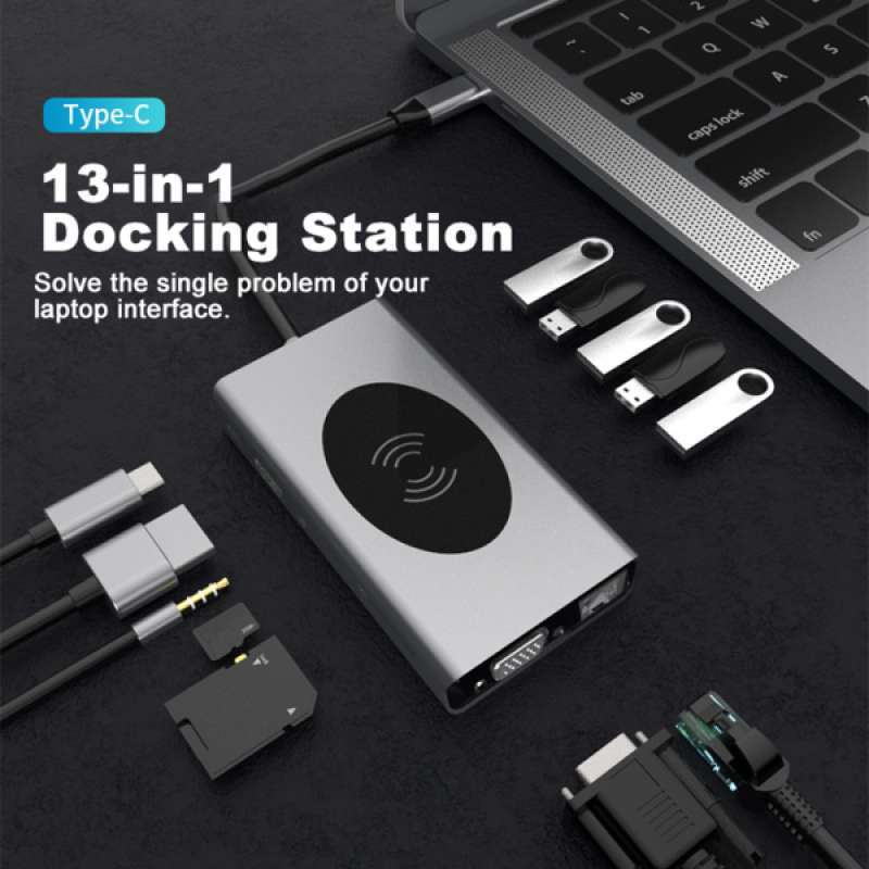 Jual 13 In 1 Usb C Hub Docking Station Wireless Charger 5 Usb Rj45 For Macbook Pro Online Oktober 2020 Blibli Com