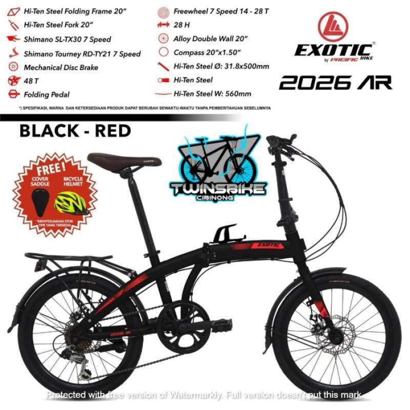 Promo Sepeda Lipat 20 Exotic 2026 Ar Disc Brake Black Red Diskon