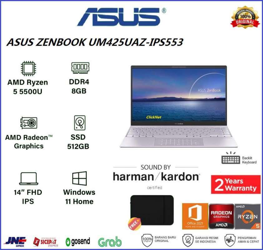 ASUS ZenBook UM425UAZ-IPS554 AMD Ryzen 5-5500U 8G 512G FHD IPS W11 OHS