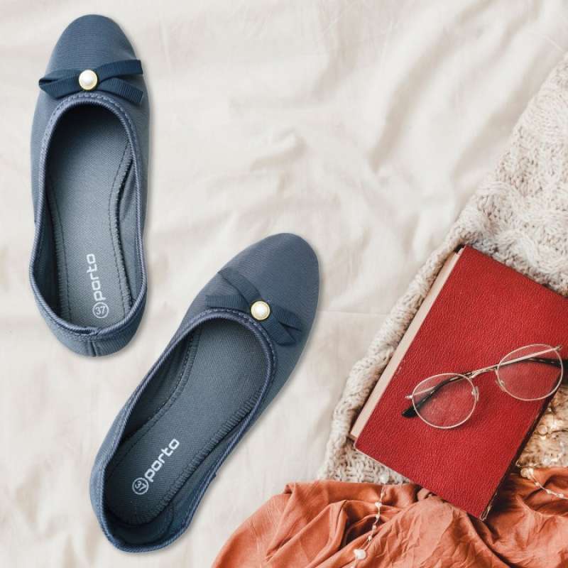 Sepatu Wanita Flat shoes Balet Kain Empuk Porto Original BA201 Abu abu 38