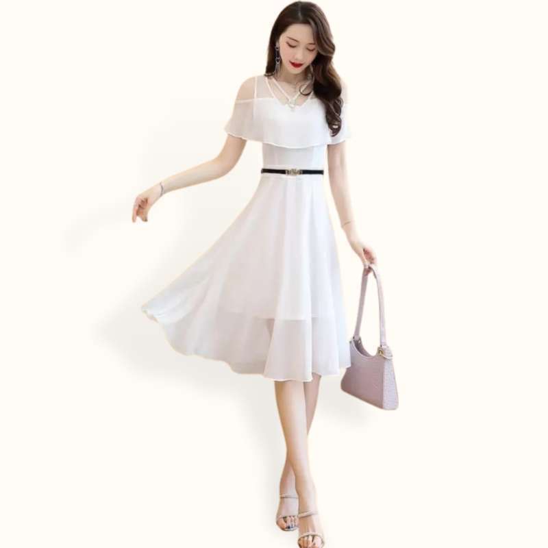 Okechuku ENVIA Midi Dress Lengan Pendek Sifon Wanita Gaya Korea Model Terbaru Okechuku ENVIA Midi Dress Lengan Pendek Sifon Wanita Gaya Korea Model Terbaru