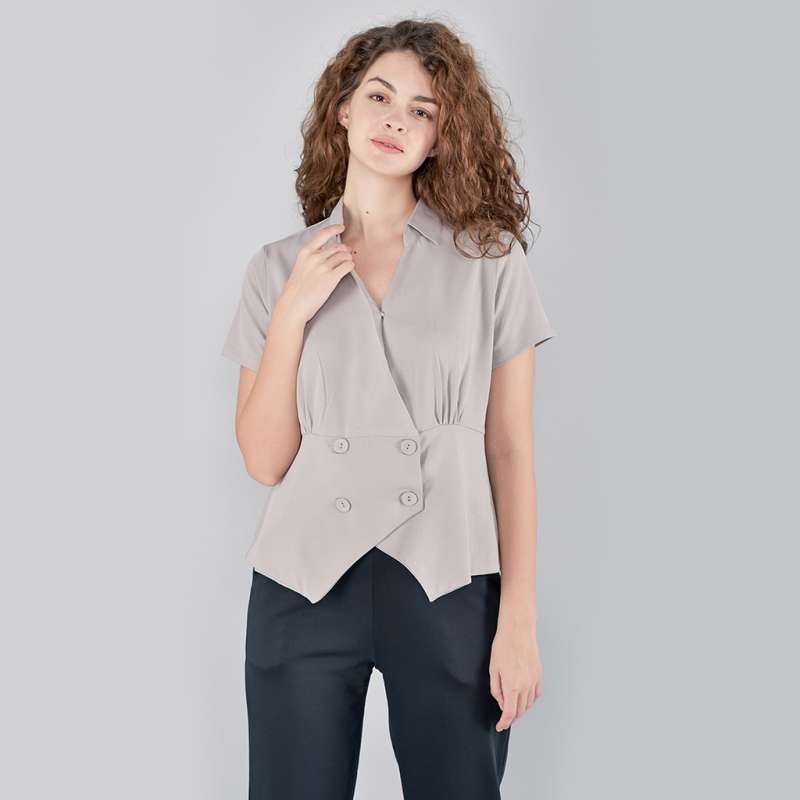 Jual Elvira Blouse Double Breasted Button Top Online Desember 2020 Blibli