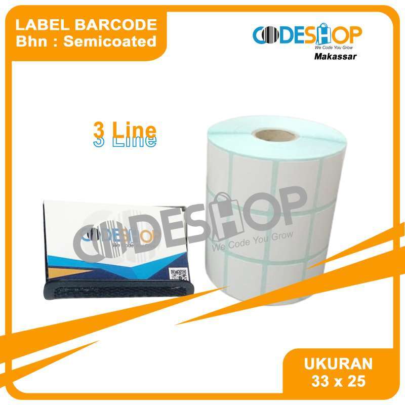 Murah Label Printer 33x25mm - 33x25 Mm - 3 Line Semicoated Isi 5000 .