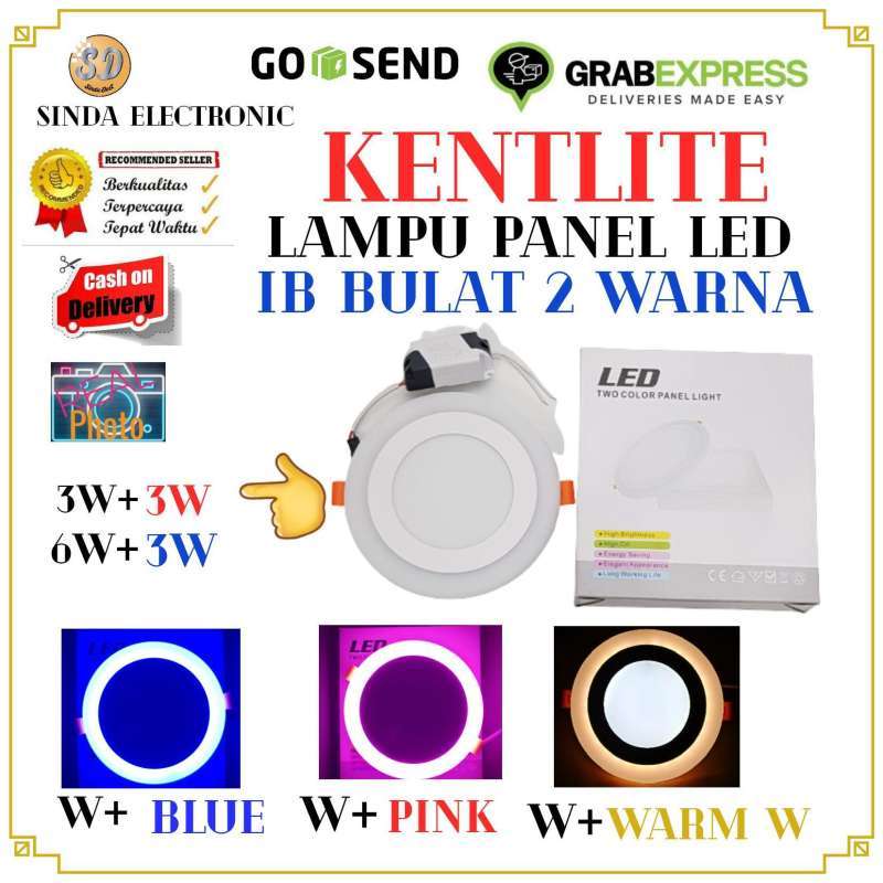 kentlite lampu panel led 2 warna white dan blue ib bulat 6w 3w downlight led panel 2 warna 6w putih dan 3w biru