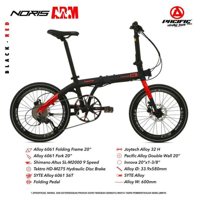 Jual Pacific Noris ARM Sepeda Lipat 20 inchi 9 Speed Black Red