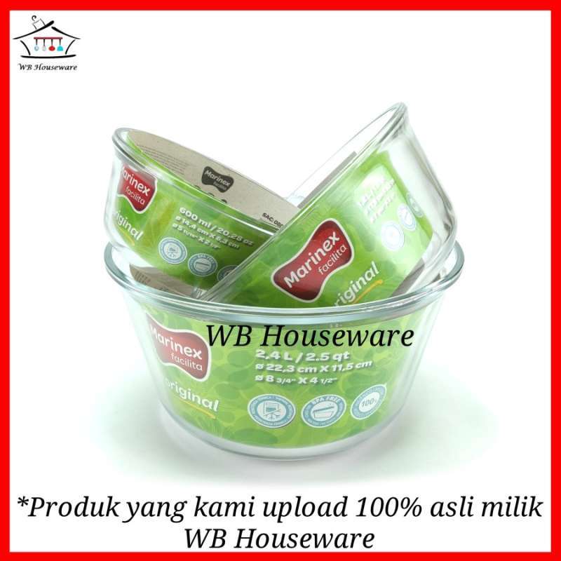 wadah bulat / loyang kaca + tutup silicon / mixing bowl MARINEX