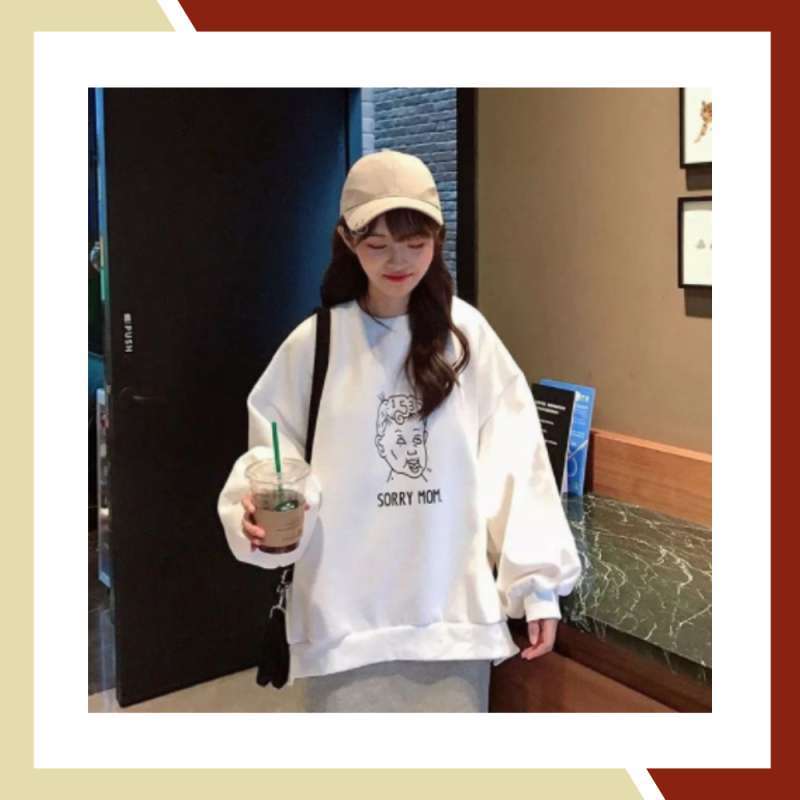 SORRY MOM SWEATER WANITA CREWNECK OVERSIZE KOREANSTYLE FLEECE LEMBUT KEKINIAN UNISEX