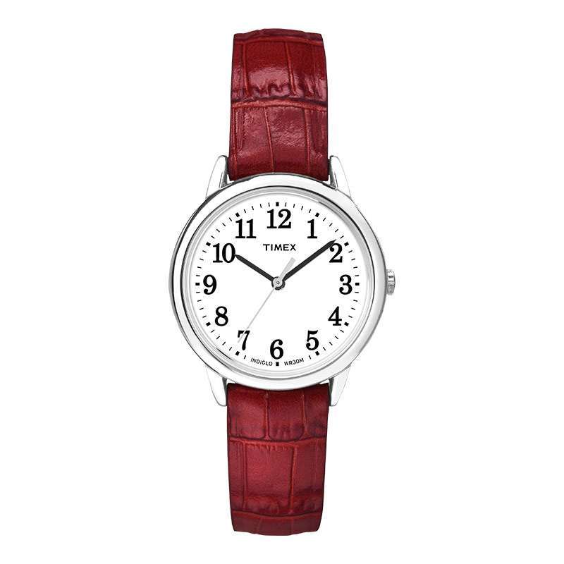Timex Easy Reader TW2P68700 Indiglo White Dial Red Leather Strap  [Machtwatch]