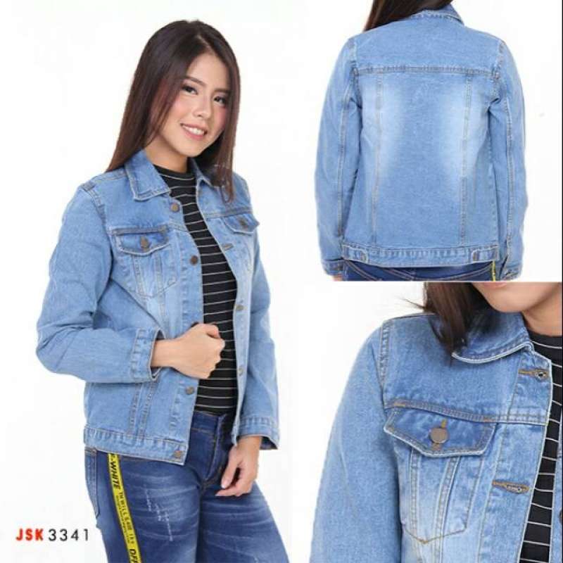 Jaket Jeans Wanita Oversize Warna Hijau 