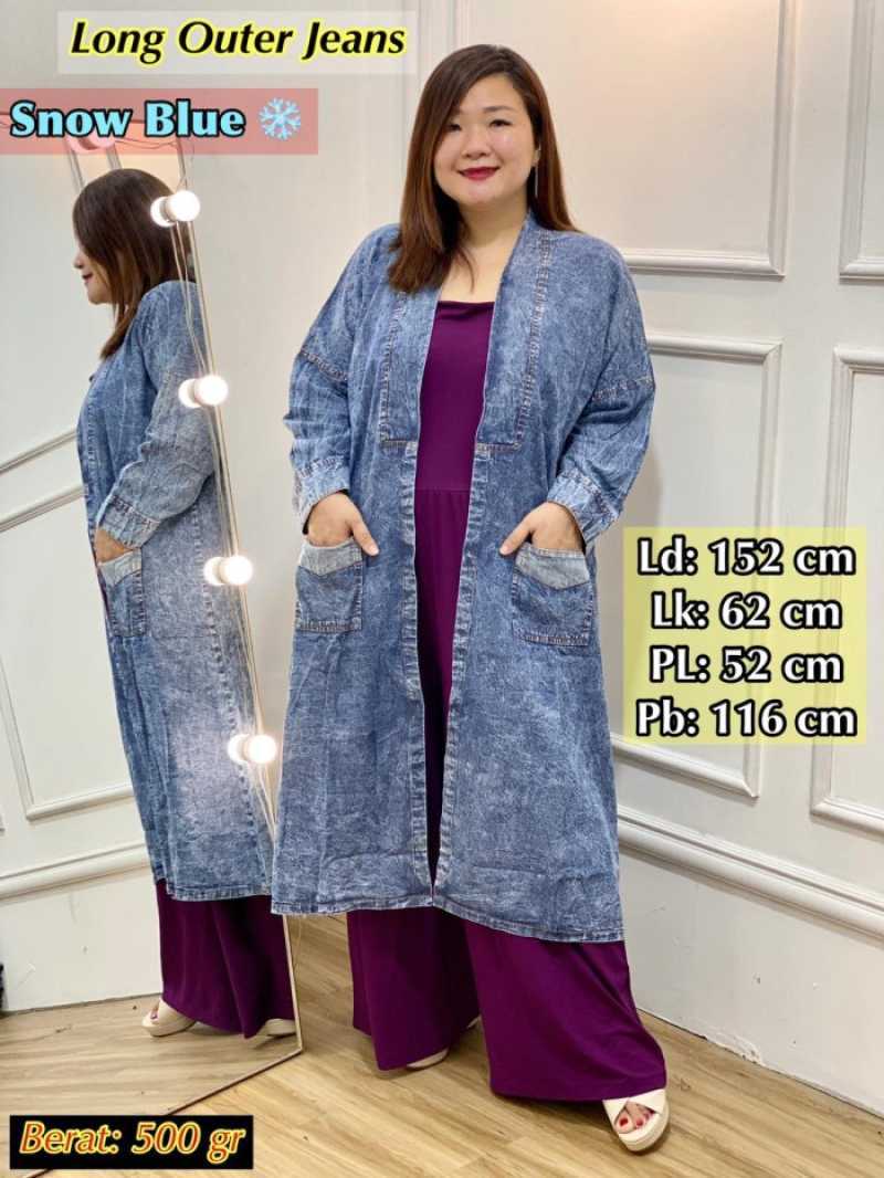 Long Tunik Denim Cardigan Big Size 