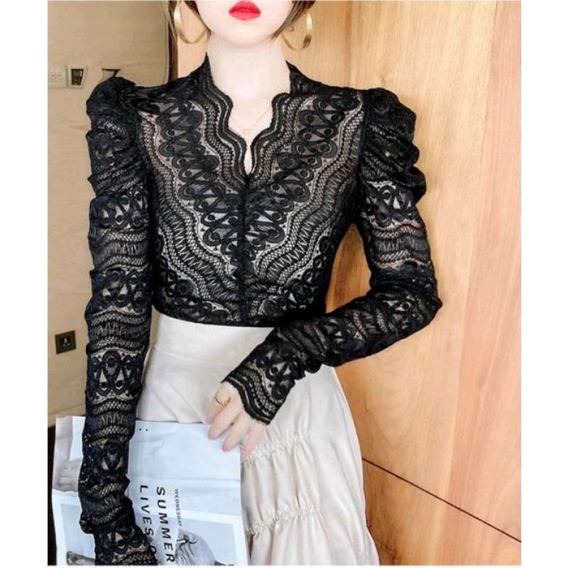 Elastic Lace Top Import/Blouse Atasan 