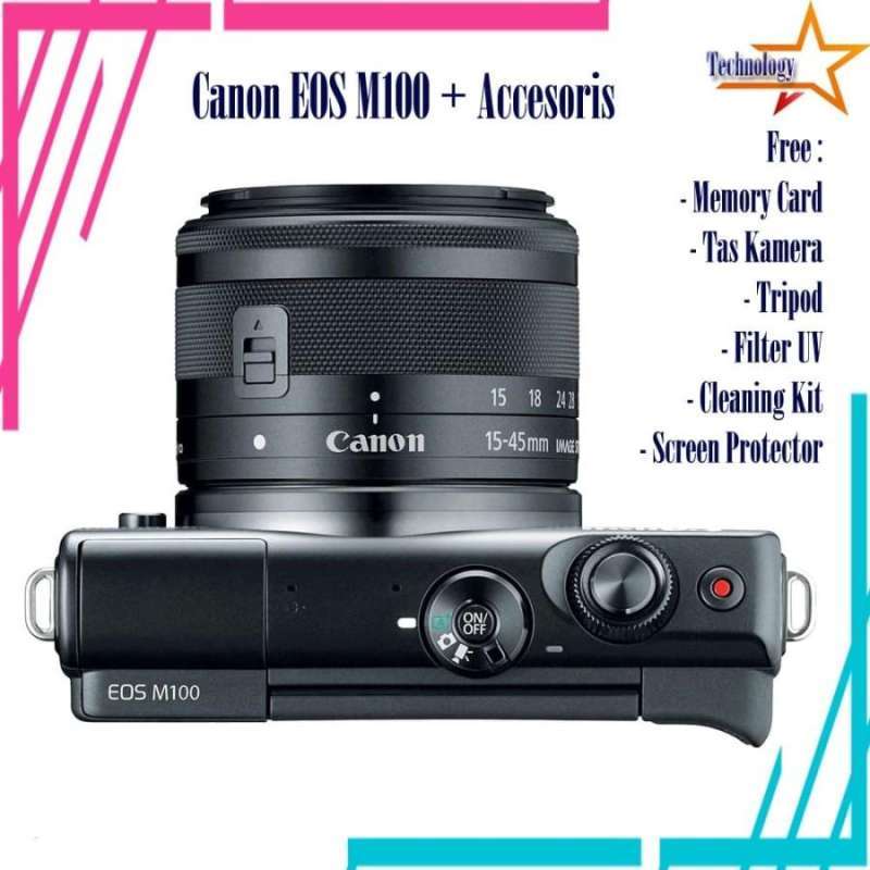 Paket Kamera Canon EOS M100 KIT EF-M 15-45mm Original Aksesoris