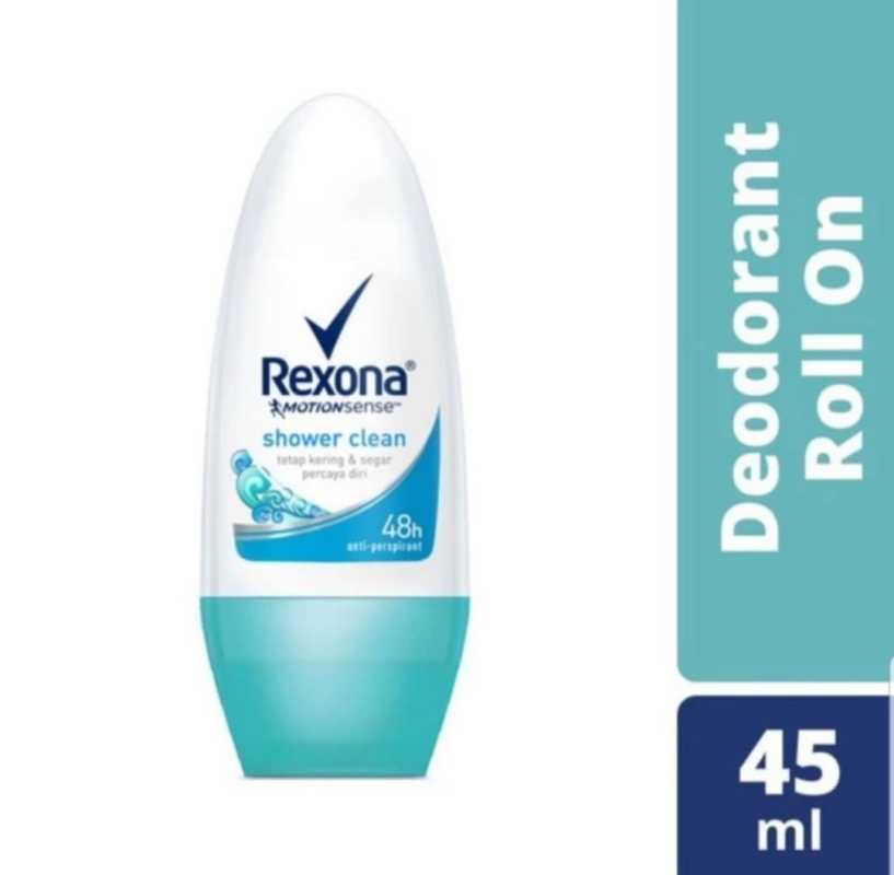 REXONA Shower Clean Deodorant Roll On 45 ML Motion Activated 72 Jam  Kesegaran Mandi
