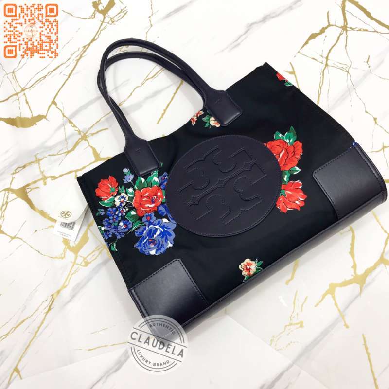 Jual Tory Burch Ella Printed Mini Tote Black Tea Rose Di Seller