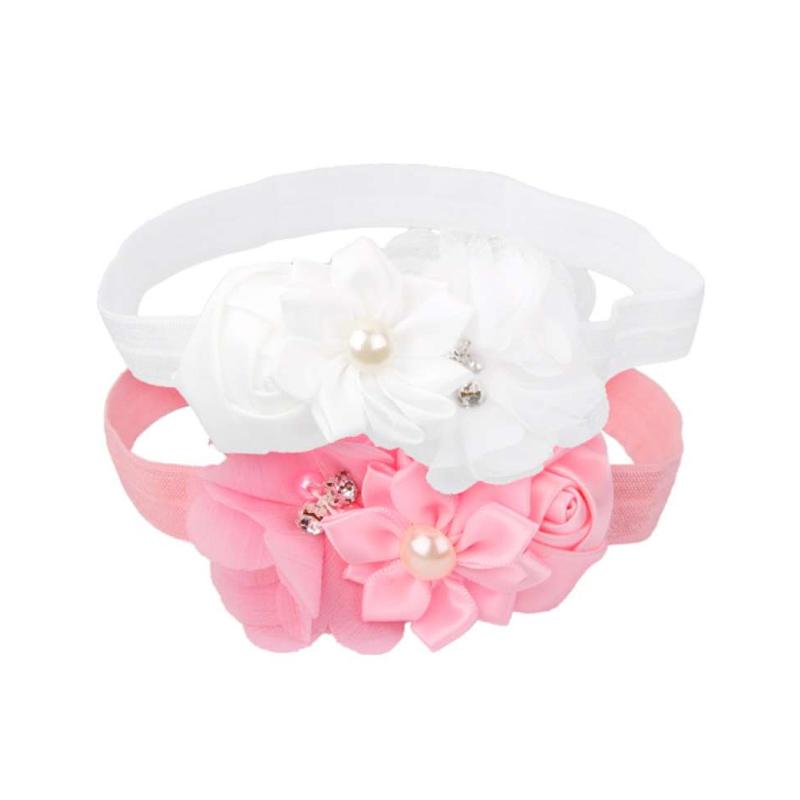 Jual Oem Pink White Newborn Baby Girl Pearl Lace Flower Headband Elastic Hair Band Online Oktober 2020 Blibli Com