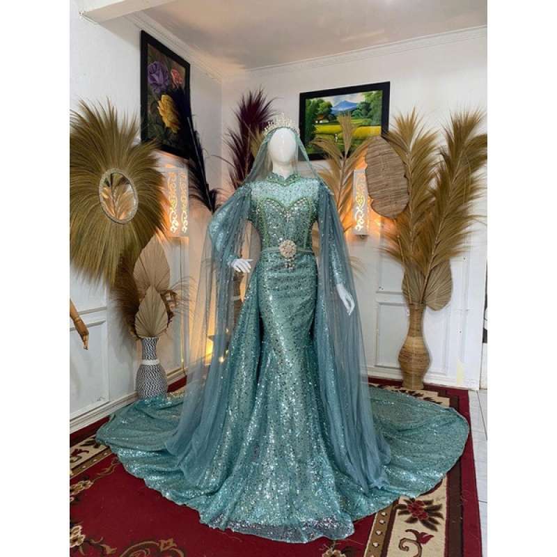 Gaun satin bridal hijab best sale