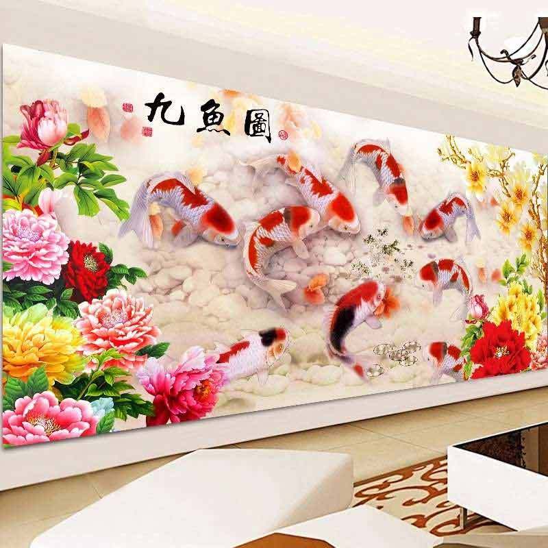Jual Diy Diamond Painting 5d Sembilan Koi Dan Bunga Peony 80 35cm D82k Terbaru Juni 2021 Blibli