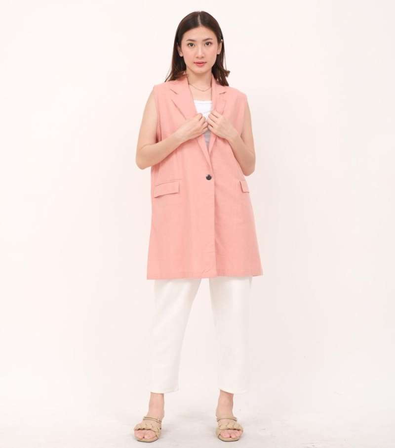 Vest Outwear Wanita, Rompi Cardigan Linen Formal Casual Mixi
