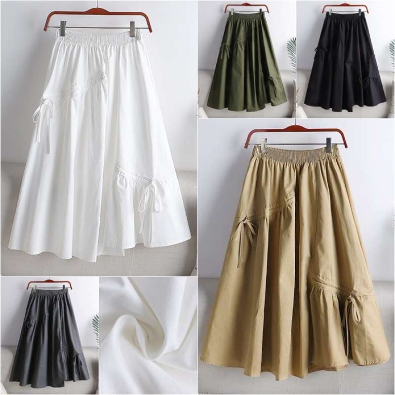 SKIRT KOREAN STYLE PANJANG DANIELA SKIRT LINEN POLOS KARET PINGGANG BAWAHAN WANITA ROK