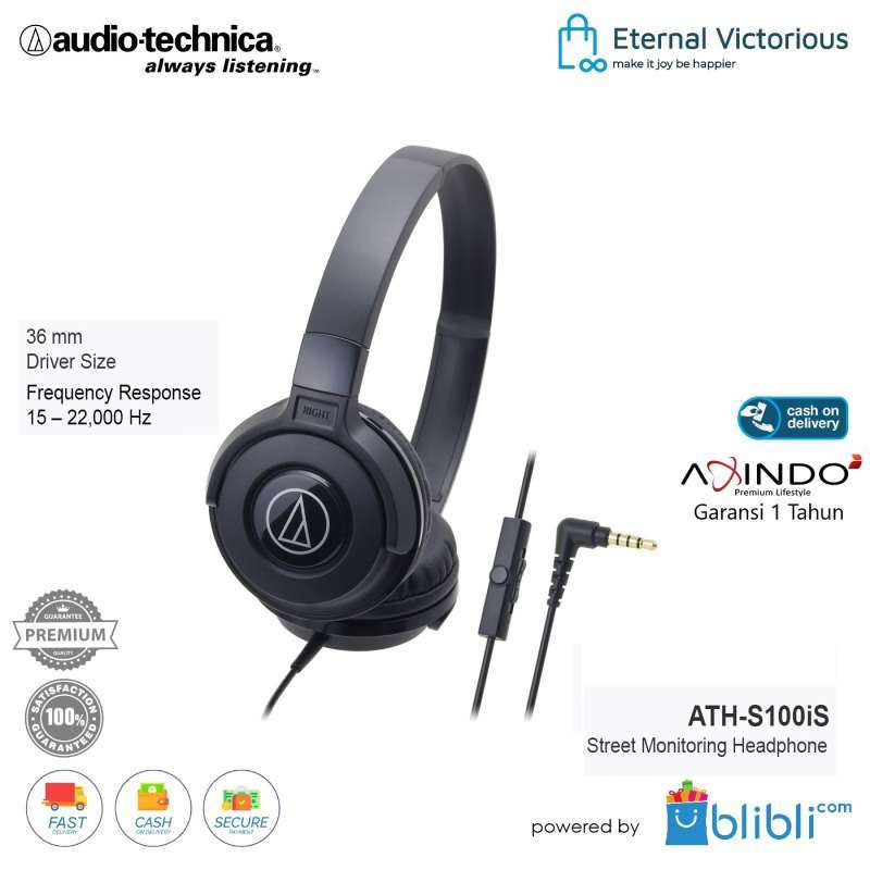 Jual Audio Technica Ath S100is Bk Portable Headphone Original Garansi Resmi Online Maret 21 Blibli