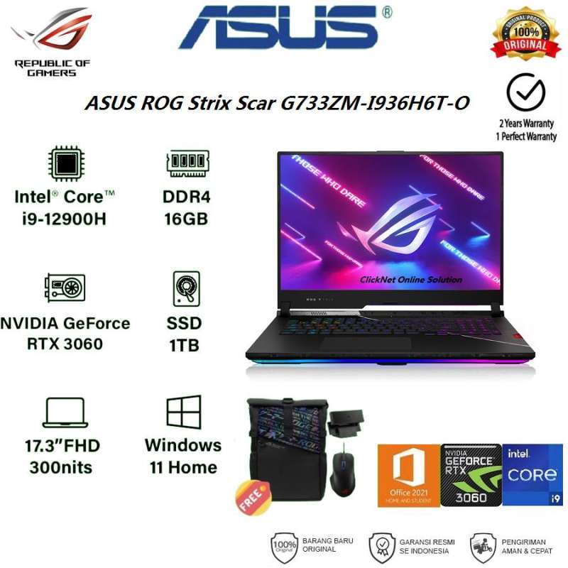 ASUS ROG Strix Scar G733ZM I9-12900H 16GB 1TB SSD RTX3060 6GB W11 OHS