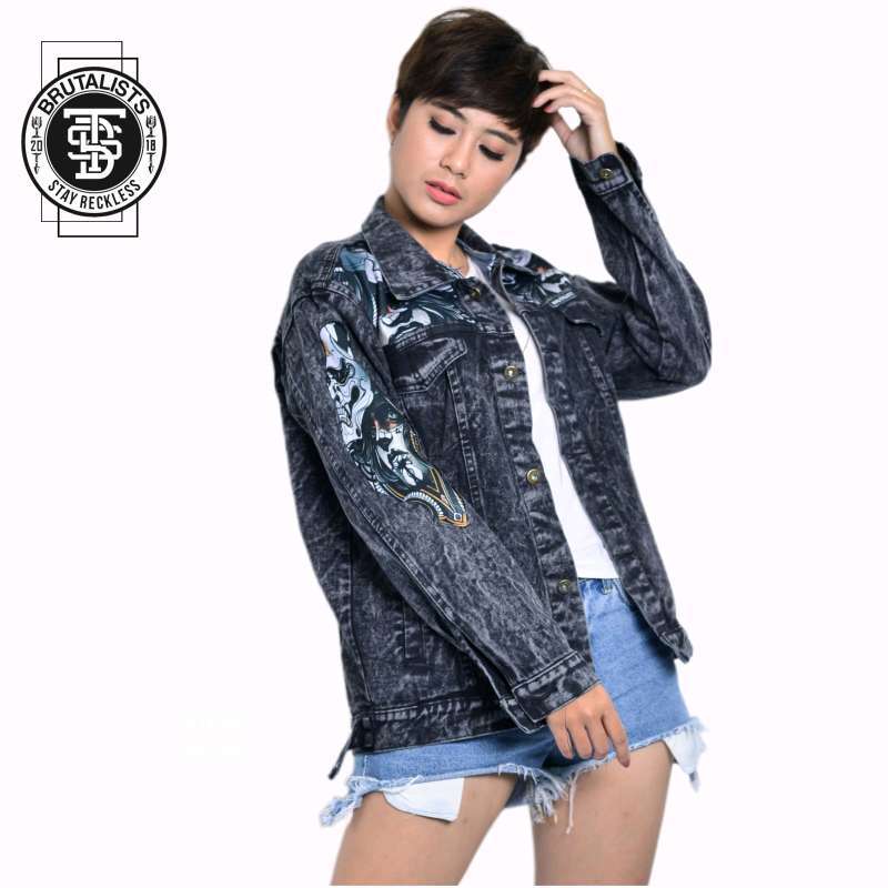 Brutalists Denim Tengkorak Batik Jaket Jeans Denim Unisex