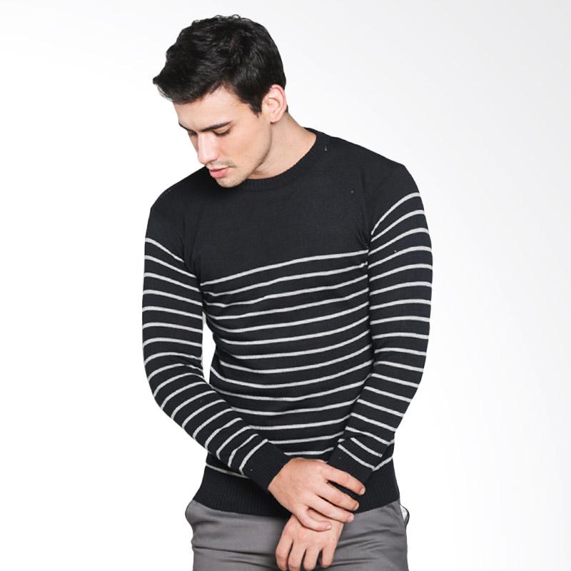 VM Oblong Rajut Stripe Long Lnitt Sweater - Hitam