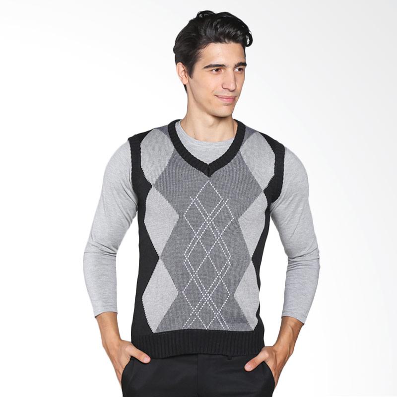 VM Sweater Rompi Rajut Knitt Vest - Kombinasi Abu
