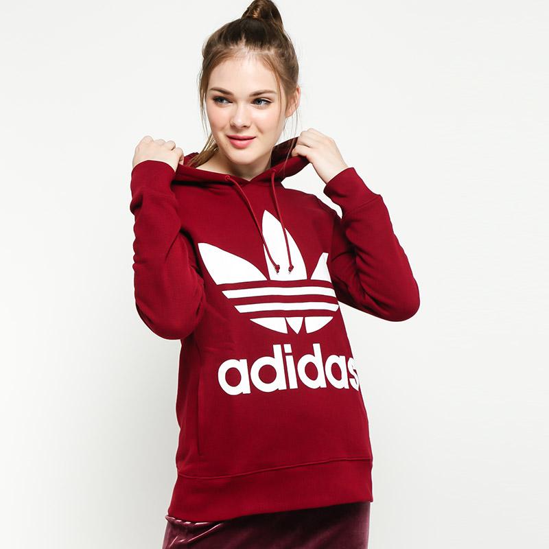 Adidas women's trefoil hoodie burgundy sale